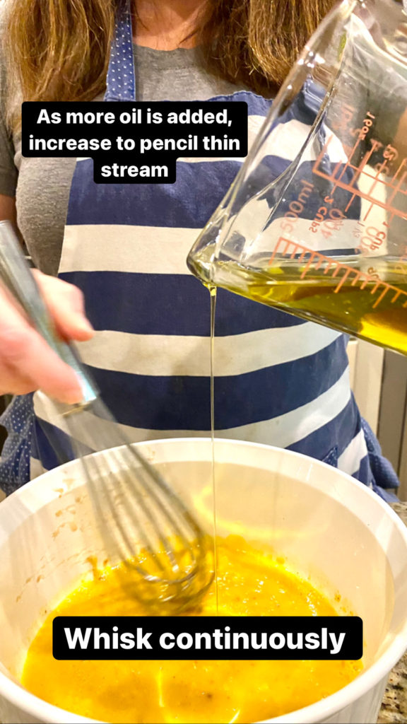 Streaming oil into Caesar dressing